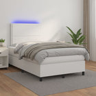 Boxspring Met Matras En Led Kunstleer Wit 120X200 Cm 120 x 200 cm Effen met spijkers