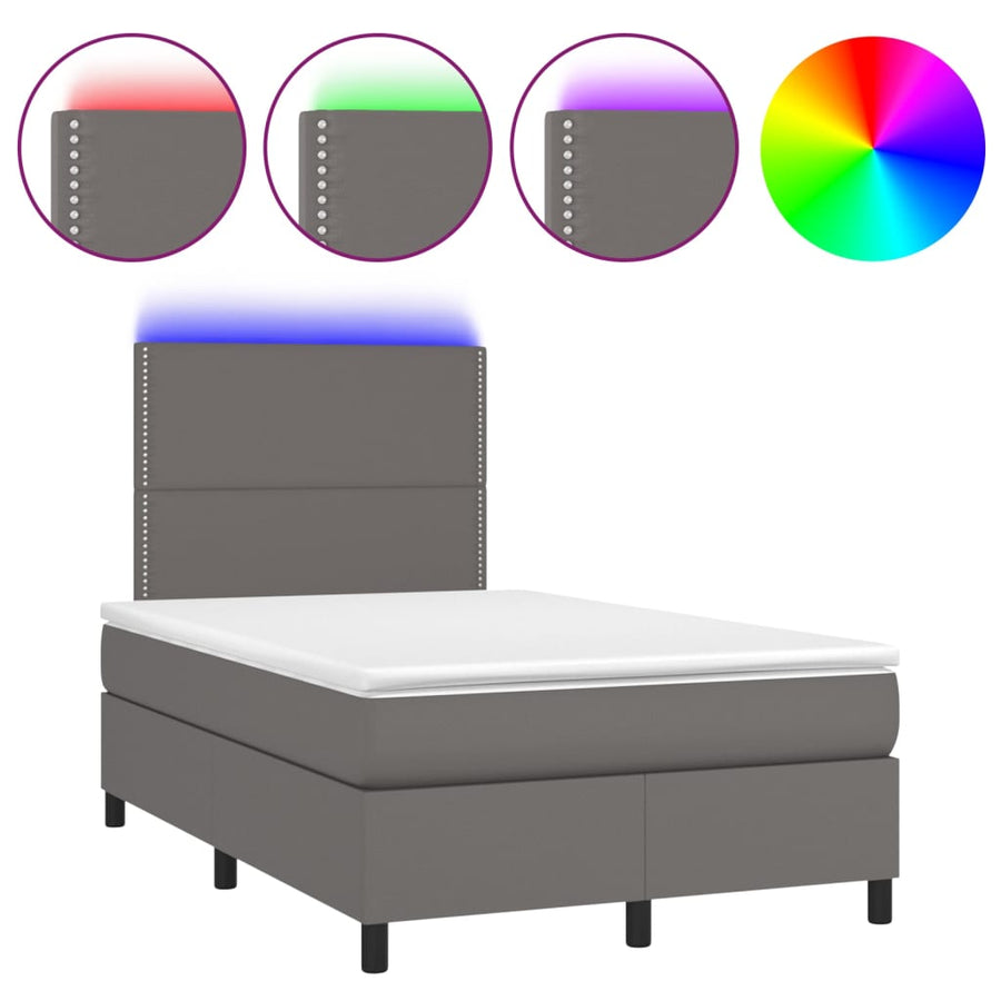 Boxspring Met Matras En Led Kunstleer Grijs 120X200 Cm 120 x 200 cm Effen met spijkers