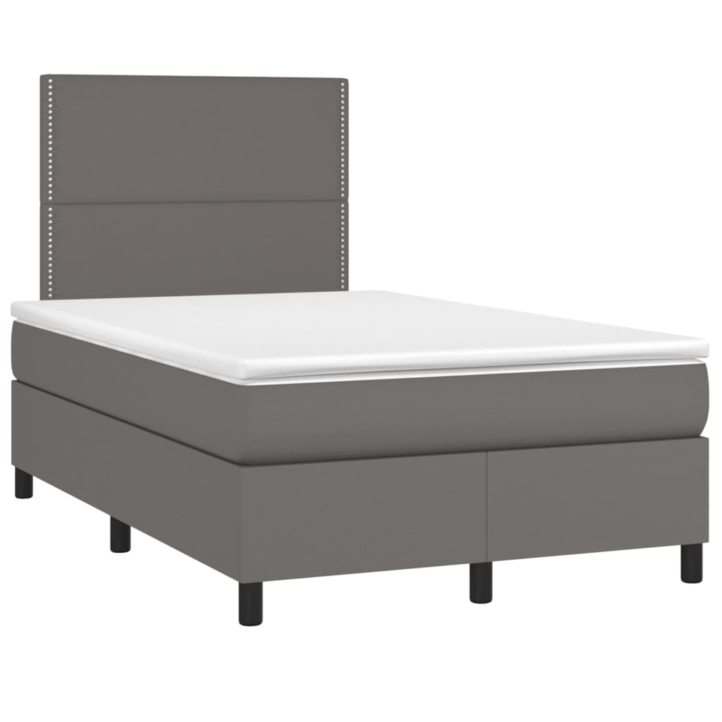 Boxspring Met Matras En Led Kunstleer Grijs 120X200 Cm 120 x 200 cm Effen met spijkers