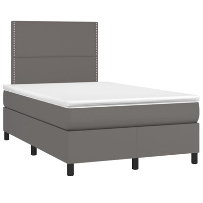 Boxspring Met Matras En Led Kunstleer Grijs 120X200 Cm 120 x 200 cm Effen met spijkers