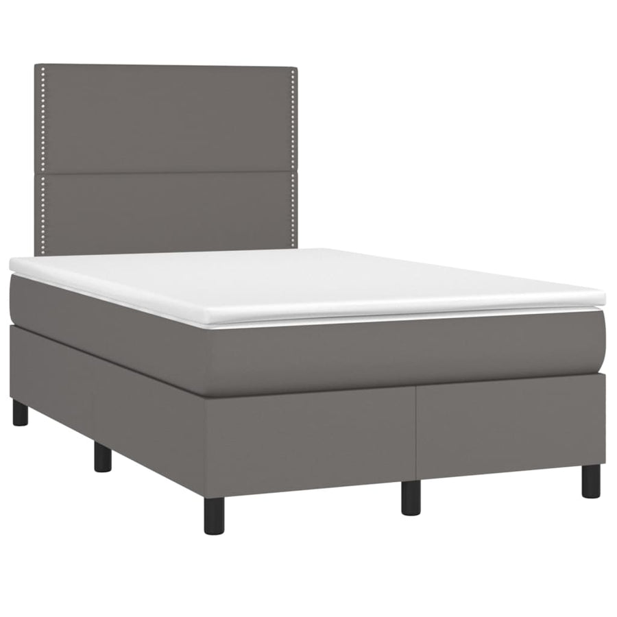 Boxspring Met Matras En Led Kunstleer Grijs 120X200 Cm 120 x 200 cm Effen met spijkers