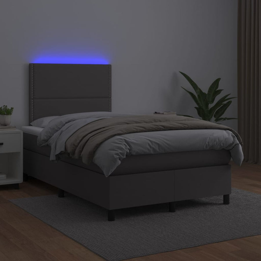 Boxspring Met Matras En Led Kunstleer Grijs 120X200 Cm 120 x 200 cm Effen met spijkers