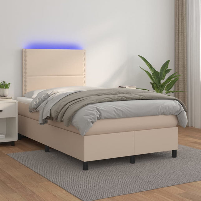 Boxspring Met Matras En Led Kunstleer Kleur 120X200Cm Cappuccino 120 x 200 cm Effen met spijkers