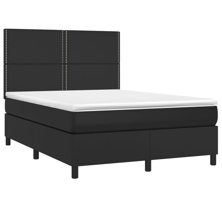 Boxspring Met Matras En Led Kunstleer Zwart 140 x 190 cm Effen met spijkers