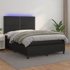 Boxspring Met Matras En Led Kunstleer Zwart 140 x 190 cm Effen met spijkers