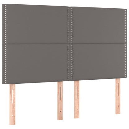 Boxspring Met Matras En Led Kunstleer Grijs 140 x 190 cm Effen met spijkers