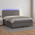 Boxspring Met Matras En Led Kunstleer Grijs 140 x 190 cm Effen met spijkers