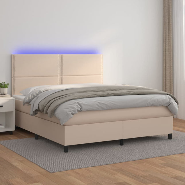 Boxspring Met Matras En Led Kunstleer Kleur 140X190Cm Cappuccino 140 x 190 cm Effen met spijkers