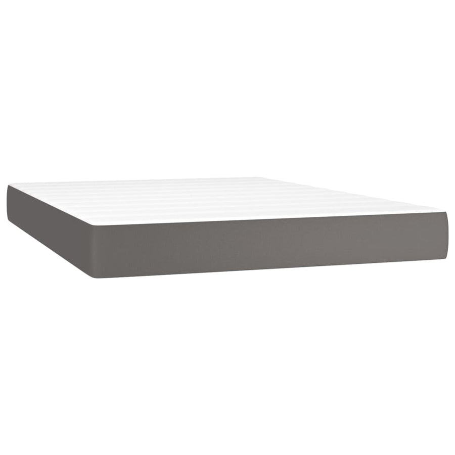 Boxspring Met Matras En Led Kunstleer Grijs 140 x 200 cm Effen met spijkers