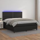 Boxspring Met Matras En Led Kunstleer Zwart 160 x 200 cm Effen met spijkers