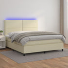 Boxspring met matras en LED kunstleer crèmekleurig 160x200 cm 160 x 200 cm Effen met spijkers