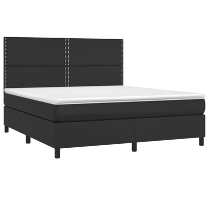 Boxspring Met Matras En Led Kunstleer Zwart 180 x 200 cm Effen met spijkers