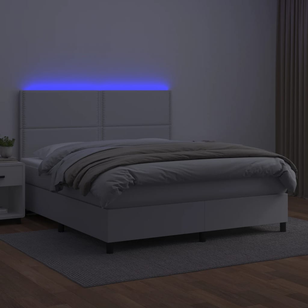 Boxspring Met Matras En Led Kunstleer Wit 180 x 200 cm Effen met spijkers