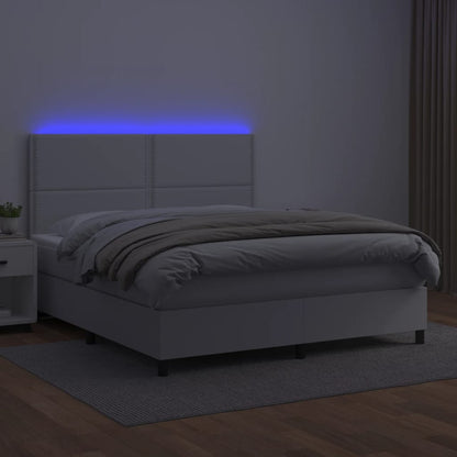 Boxspring Met Matras En Led Kunstleer Wit 180 x 200 cm Effen met spijkers