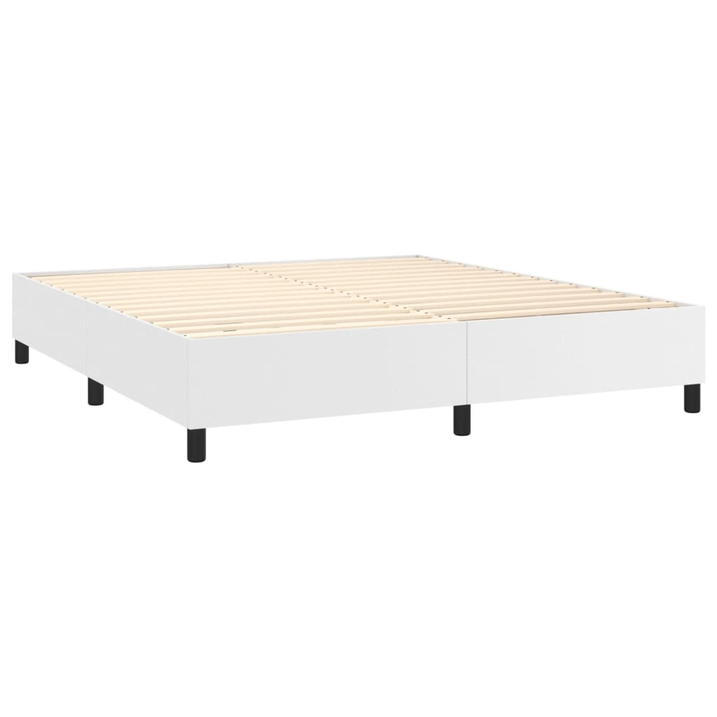 Boxspring Met Matras En Led Kunstleer Wit 180 x 200 cm Effen met spijkers