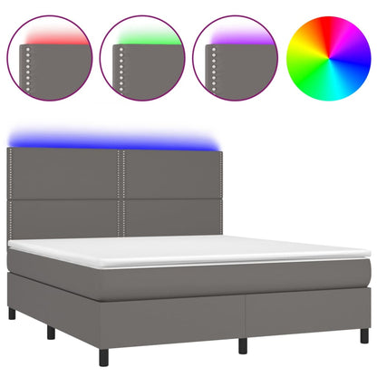 Boxspring Met Matras En Led Kunstleer Grijs 180 x 200 cm Effen met spijkers