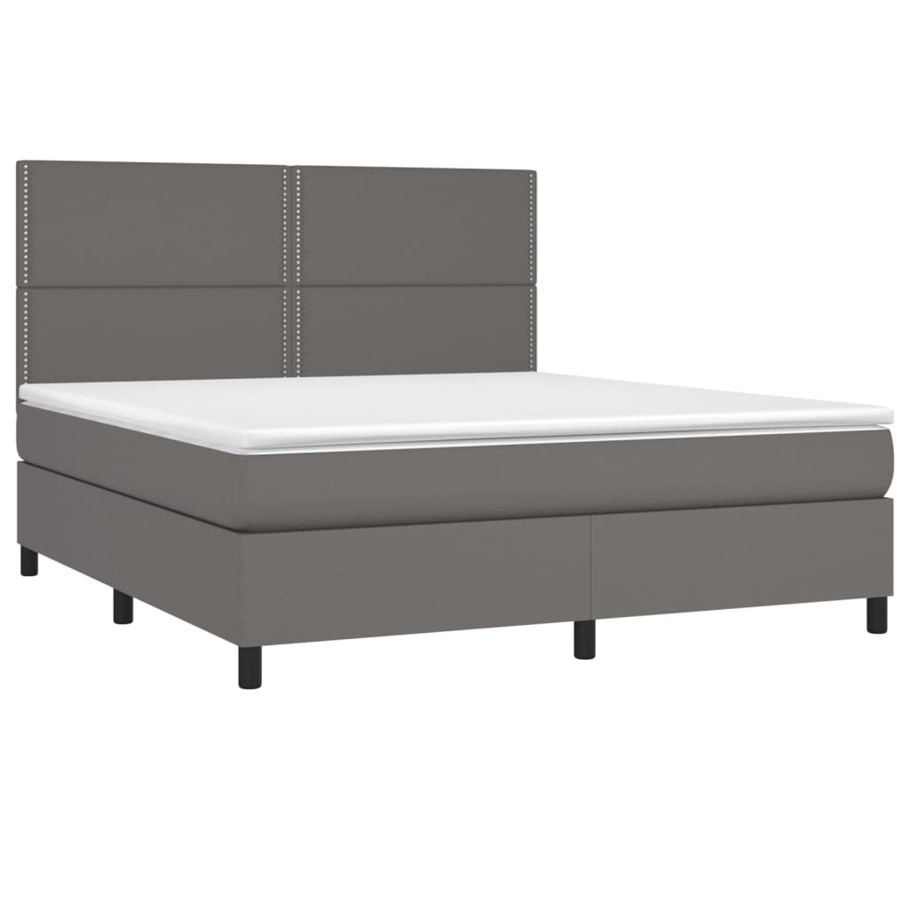 Boxspring Met Matras En Led Kunstleer Grijs 180 x 200 cm Effen met spijkers