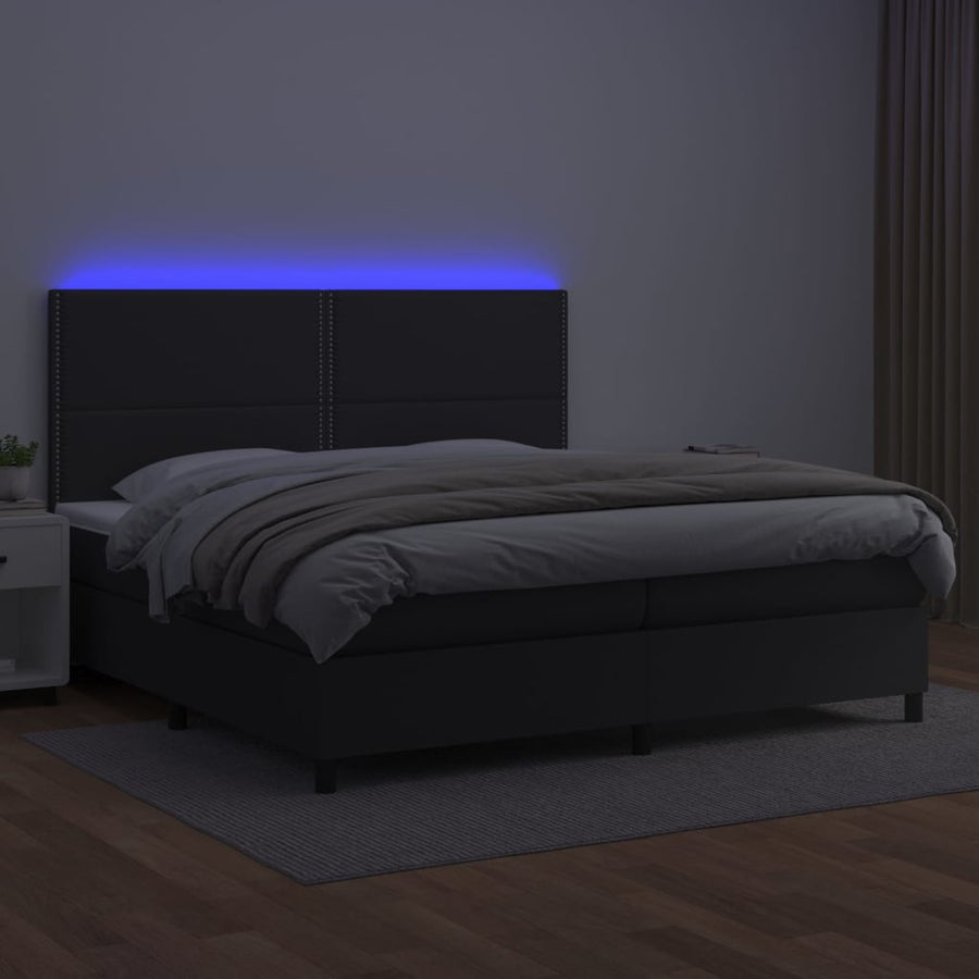 Boxspring Met Matras En Led Kunstleer Zwart 200 x 200 cm Effen met spijkers