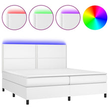 Boxspring Met Matras En Led Kunstleer Wit 200 x 200 cm Effen met spijkers