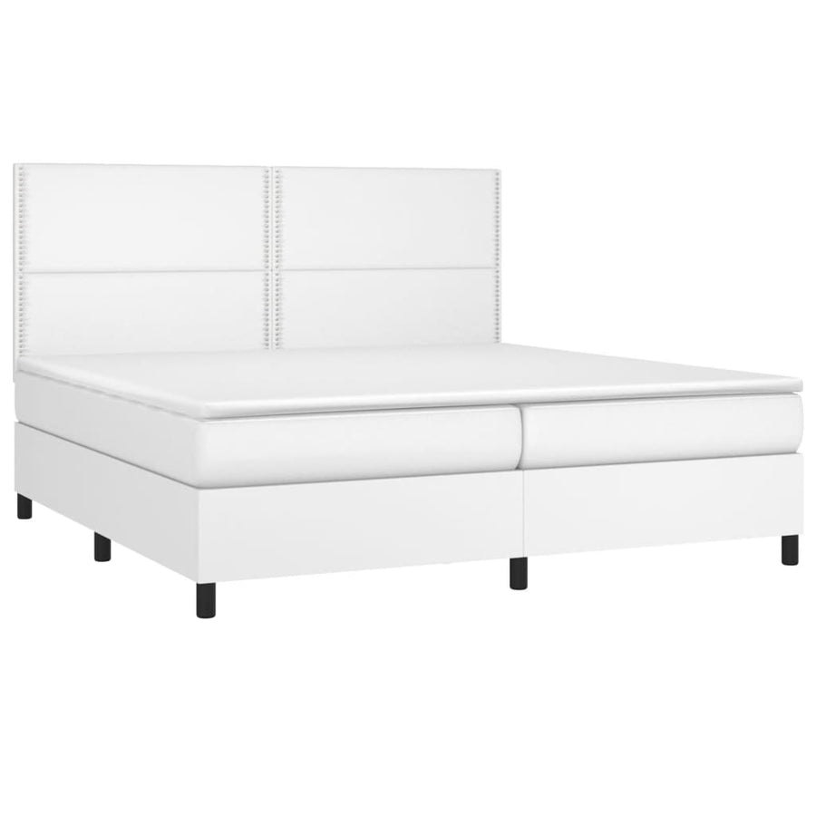 Boxspring Met Matras En Led Kunstleer Wit 200 x 200 cm Effen met spijkers
