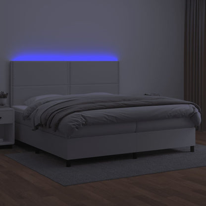 Boxspring Met Matras En Led Kunstleer Wit 200 x 200 cm Effen met spijkers