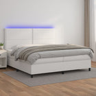 Box spring with mattress and LED faux leather white 200x200 cm