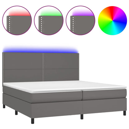 Boxspring Met Matras En Led Kunstleer Grijs 200 x 200 cm Effen met spijkers