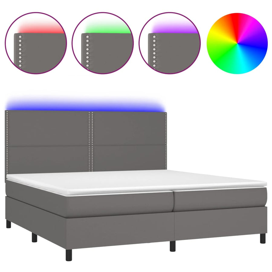 Boxspring Met Matras En Led Kunstleer Grijs 200 x 200 cm Effen met spijkers