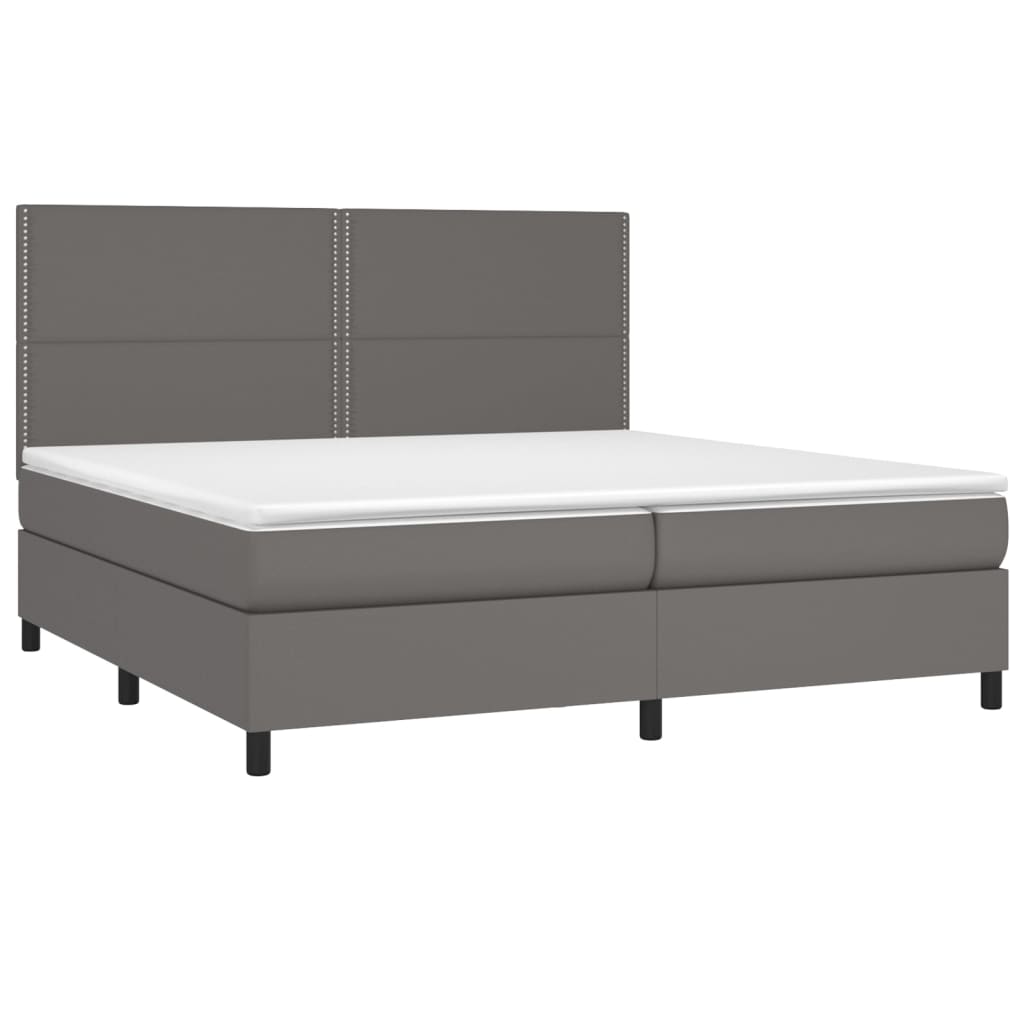 Boxspring Met Matras En Led Kunstleer Grijs 200 x 200 cm Effen met spijkers