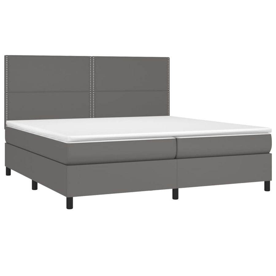 Boxspring Met Matras En Led Kunstleer Grijs 200 x 200 cm Effen met spijkers