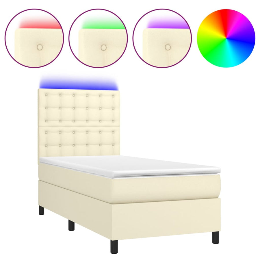 Boxspring Met Matras En Led Kunstleer Kleurig Crème 80 x 200 cm