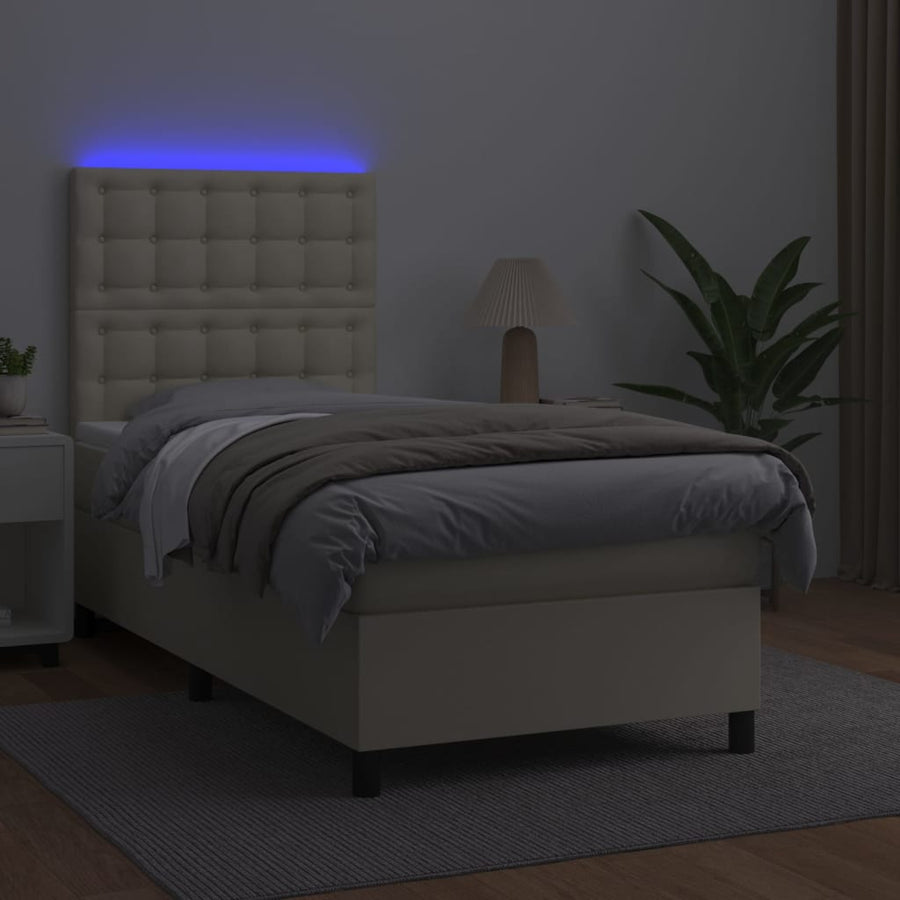Boxspring Met Matras En Led Kunstleer Kleurig Crème 80 x 200 cm
