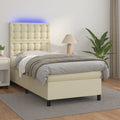 Box spring With Mattress And LED Faux Leather Colored Cream 80 x 200 cm