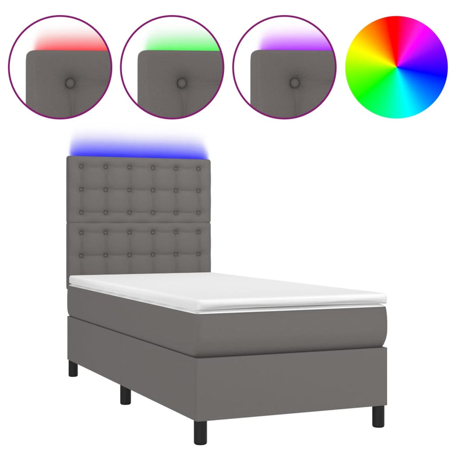 Boxspring Met Matras En Led Kunstleer Grijs 80 x 200 cm Knopen