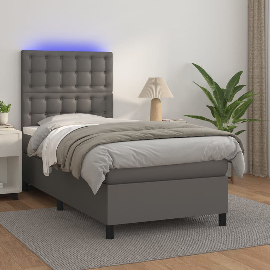 Boxspring Met Matras En Led Kunstleer Grijs 80 x 200 cm Knopen