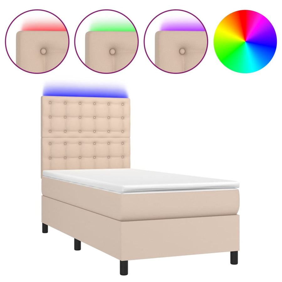 Boxspring met matras en LED kunstleer cappuccinokleur 80x200 cm