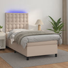 Boxspring Met Matras En Led Kunstleer Cappuccinokleur 90X190 Cm 90 x 190 cm Knopen