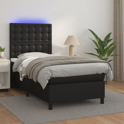 Boxspring Met Matras En Led Kunstleer Zwart 90 x 200 cm Knopen