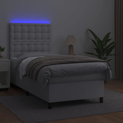 Boxspring Met Matras En Led Kunstleer Wit 90 x 200 cm Knopen