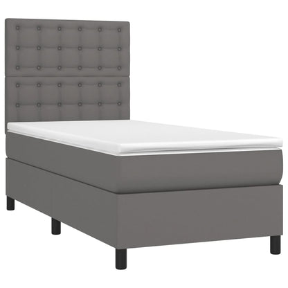 Boxspring Met Matras En Led Kunstleer Grijs 90 x 200 cm Knopen