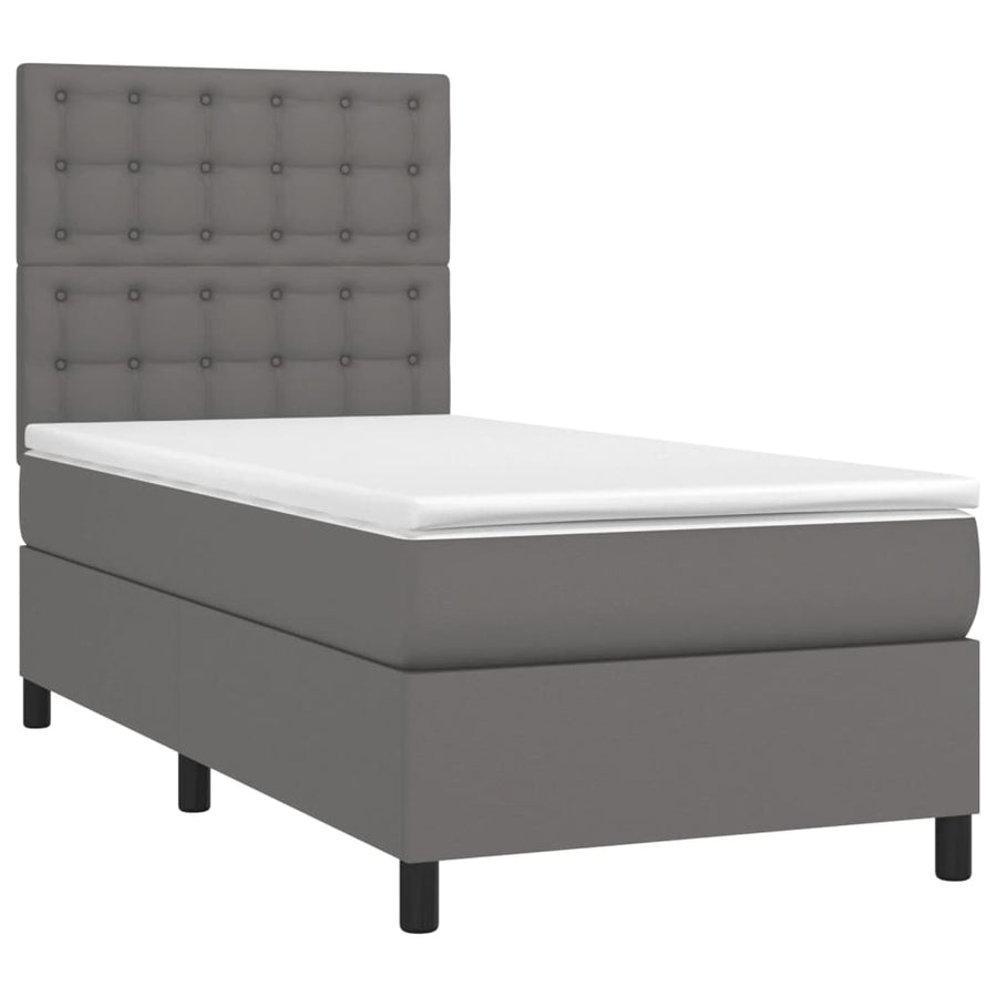 Boxspring Met Matras En Led Kunstleer Grijs 90 x 200 cm Knopen
