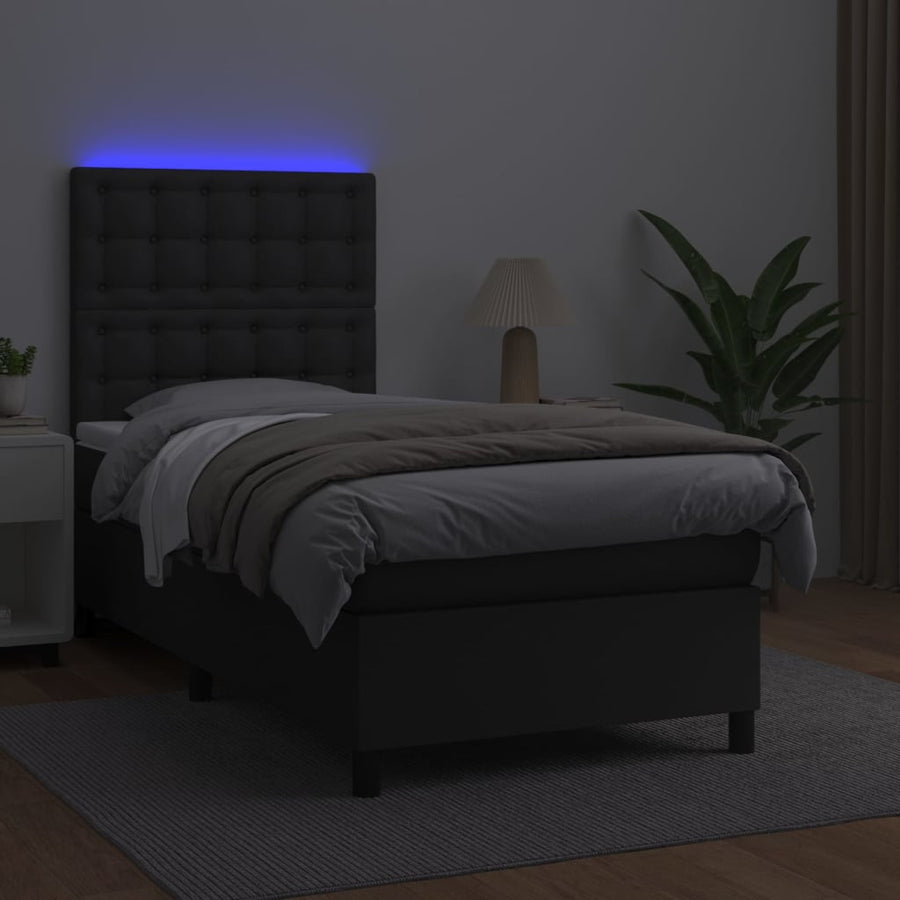 Boxspring Met Matras En Led Kunstleer Zwart 100 x 200 cm Knopen