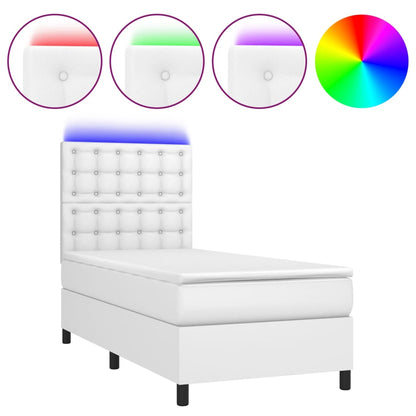 Boxspring Met Matras En Led Kunstleer 100 x 200 cm Wit Knopen