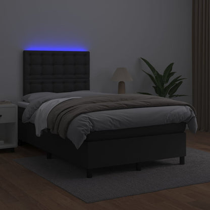 Boxspring Met Matras En Led Kunstleer Zwart 120 x 200 cm Knopen