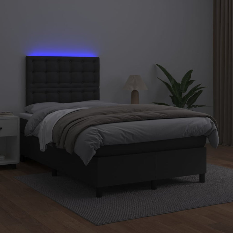 Boxspring Met Matras En Led Kunstleer Zwart 120 x 200 cm Knopen