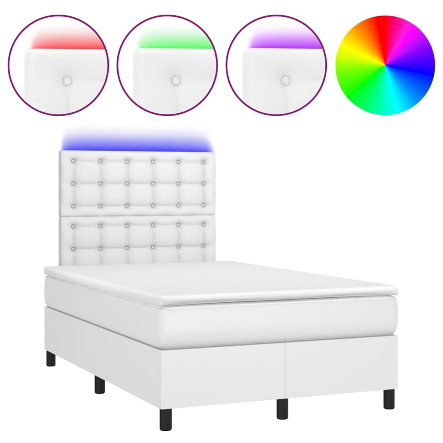 Boxspring Met Matras En Led Kunstleer Wit 120X200 Cm 120 x 200 cm Knopen