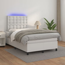 Boxspring Met Matras En Led Kunstleer Wit 120X200 Cm 120 x 200 cm Knopen