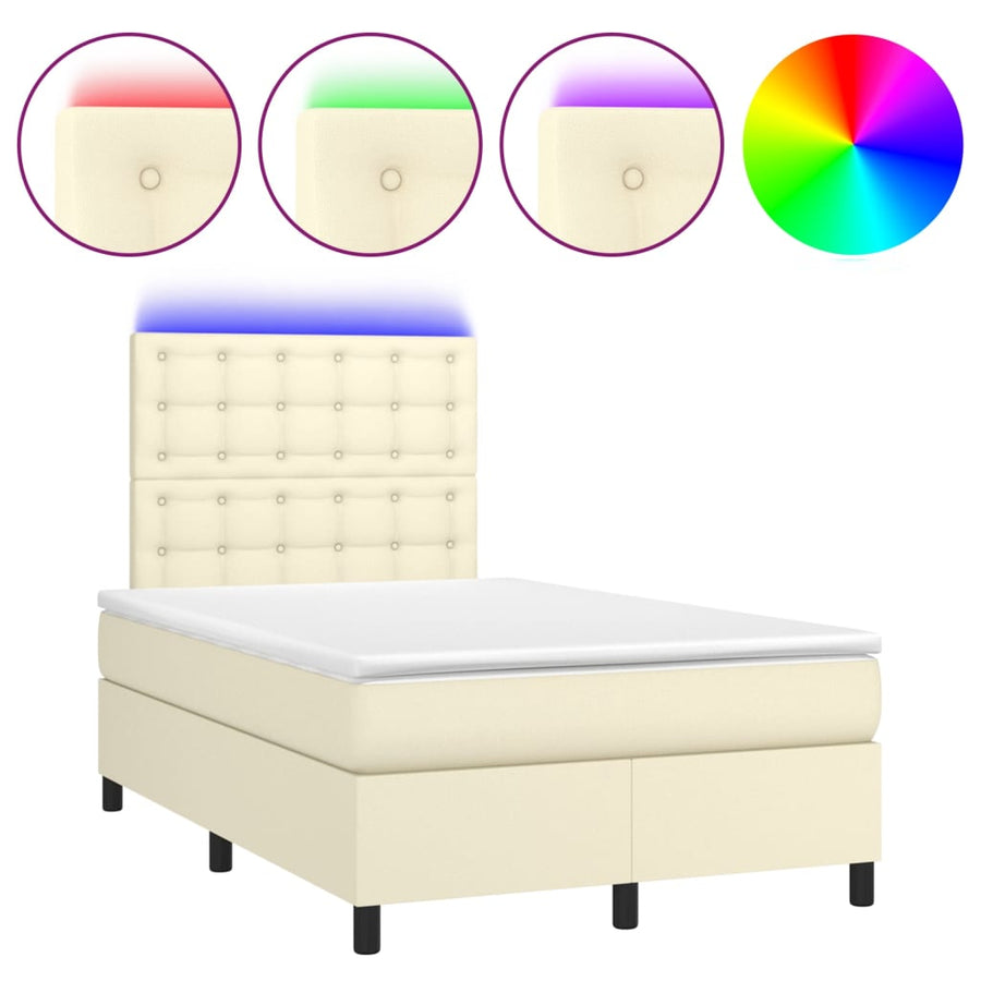 Boxspring Met Matras En Led Kunstleer Kleurig Crème 120 x 200 cm