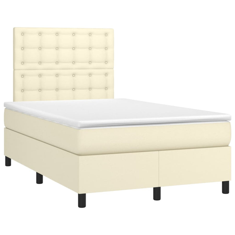 Boxspring Met Matras En Led Kunstleer Kleurig Crème 120 x 200 cm