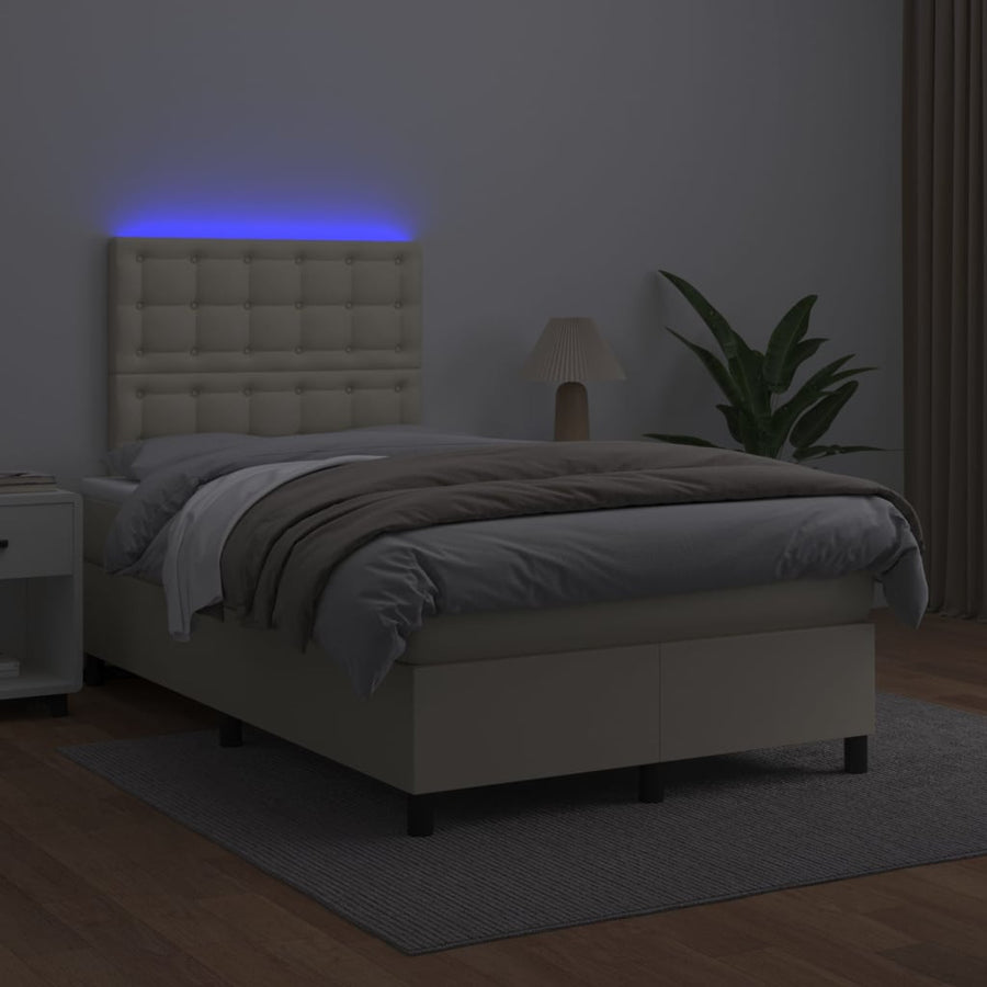 Boxspring Met Matras En Led Kunstleer Kleurig Crème 120 x 200 cm